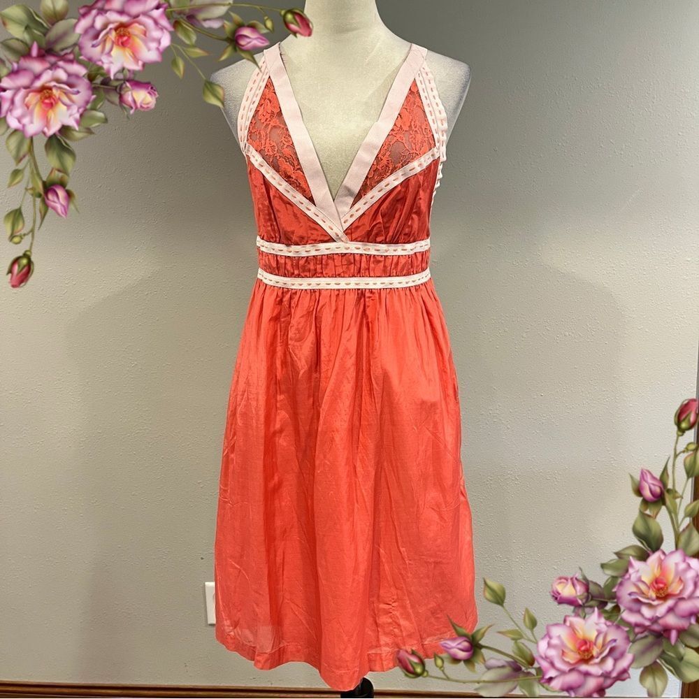 Esley Elegant Coral silk mini Lace Dress size small new without tag